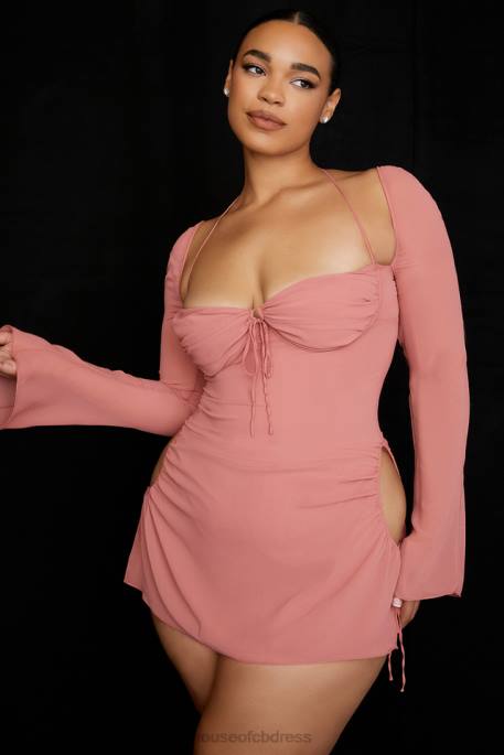 House of CB Baby Pink Chiffon Cutout Halter Mini Dress Clothing 4H6N524