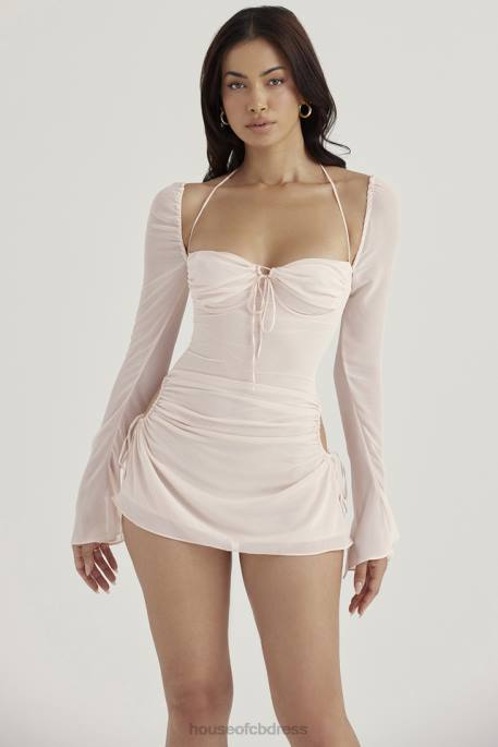 House of CB Baby Pink Quartz Chiffon Cutout Halter Mini Dress Clothing 4H6N400