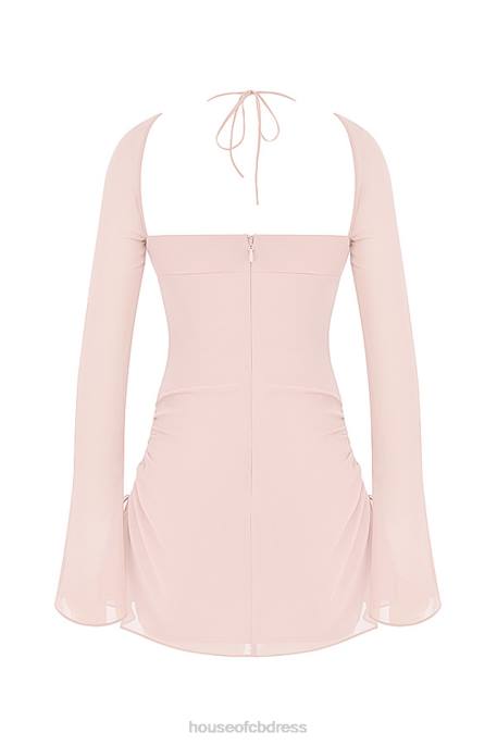 House of CB Baby Pink Quartz Chiffon Cutout Halter Mini Dress Clothing 4H6N400