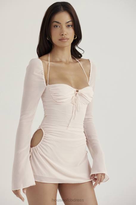 House of CB Baby Pink Quartz Chiffon Cutout Halter Mini Dress Clothing 4H6N400