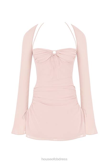 House of CB Baby Pink Quartz Chiffon Cutout Halter Mini Dress Clothing 4H6N400