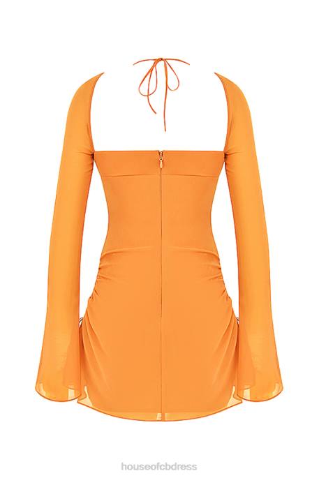 House of CB Baby Tangerine Chiffon Halter Mini Dress Clothing 4H6N421