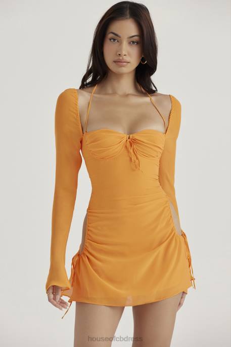 House of CB Baby Tangerine Chiffon Halter Mini Dress Clothing 4H6N421