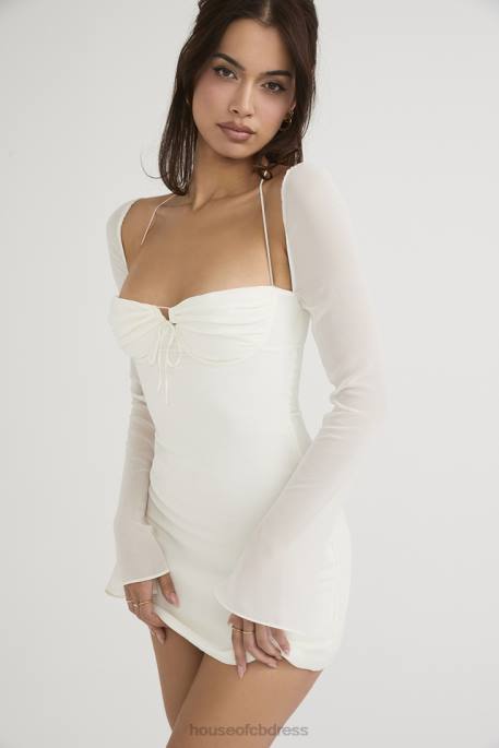 House of CB Babydoll Ivory Chiffon Halter Mini Dress Clothing 4H6N482