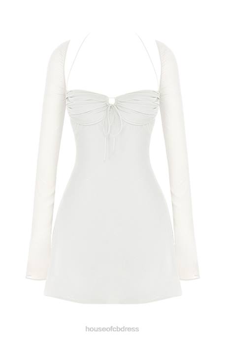 House of CB Babydoll Ivory Chiffon Halter Mini Dress Clothing 4H6N482