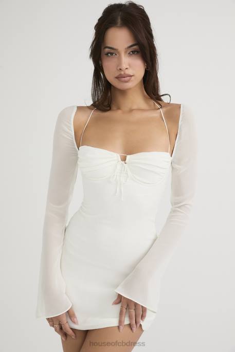 House of CB Babydoll Ivory Chiffon Halter Mini Dress Clothing 4H6N482