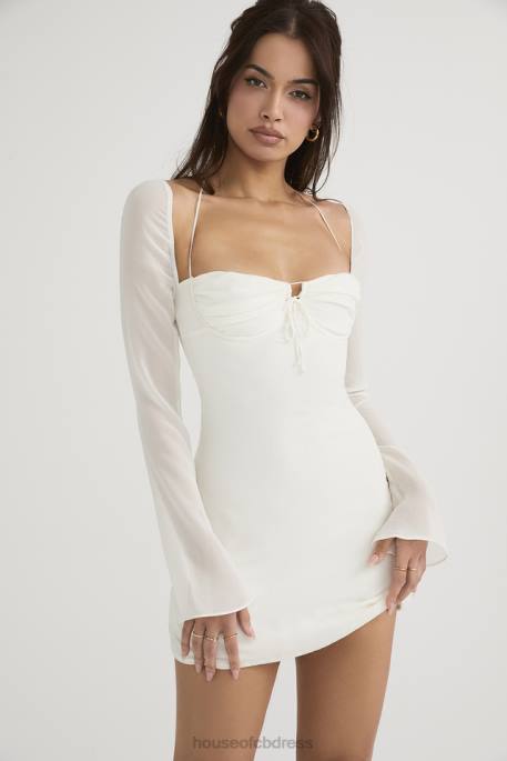 House of CB Babydoll Ivory Chiffon Halter Mini Dress Clothing 4H6N482
