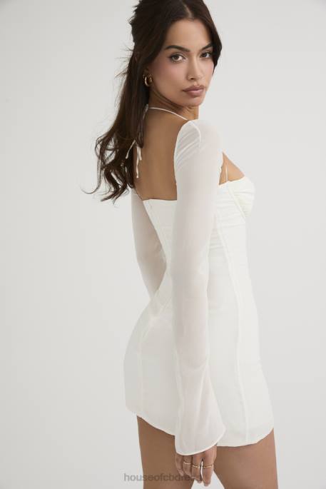 House of CB Babydoll Ivory Chiffon Halter Mini Dress Clothing 4H6N482