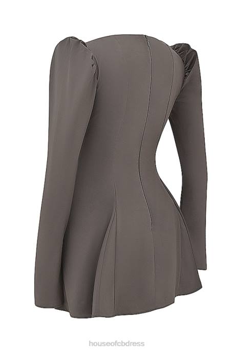 House of CB Carlina Mocha Long Sleeve Mini Dress Clothing 4H6N207