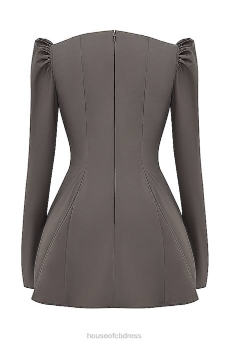 House of CB Carlina Mocha Long Sleeve Mini Dress Clothing 4H6N207