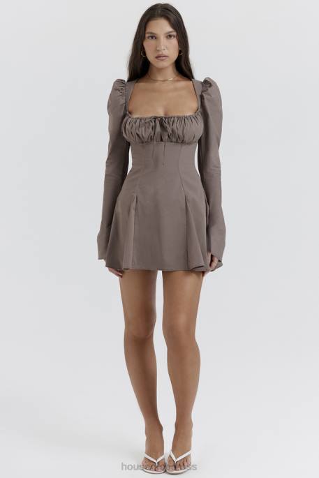 House of CB Carlina Mocha Long Sleeve Mini Dress Clothing 4H6N207