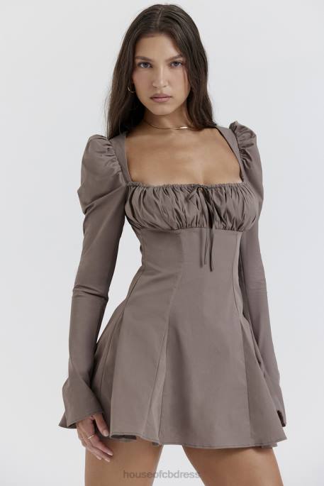 House of CB Carlina Mocha Long Sleeve Mini Dress Clothing 4H6N207