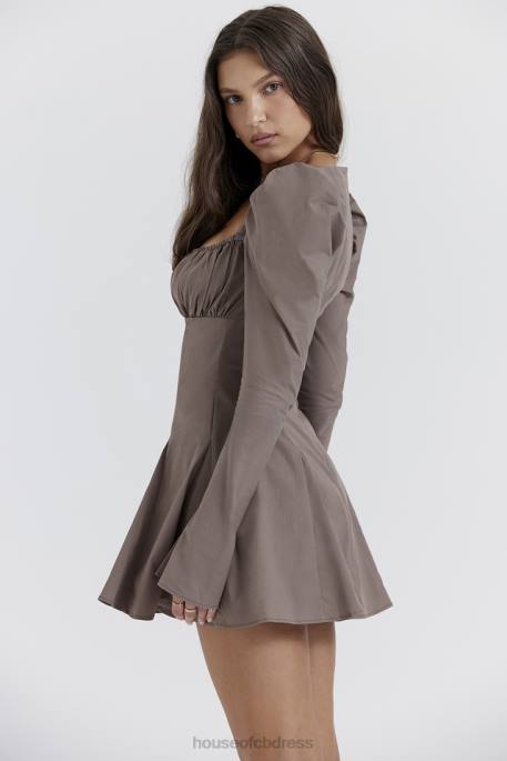 House of CB Carlina Mocha Long Sleeve Mini Dress Clothing 4H6N207