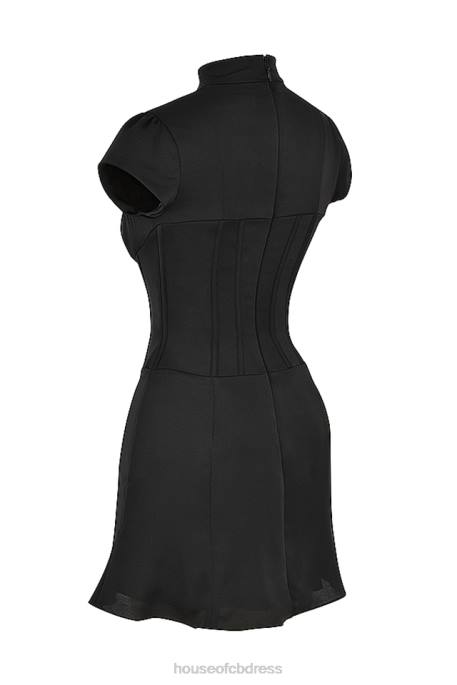 House of CB Carmina Black Satin Fluted Corset Mini Dress Clothing 4H6N493