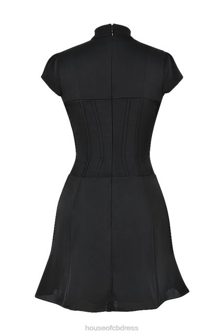 House of CB Carmina Black Satin Fluted Corset Mini Dress Clothing 4H6N493