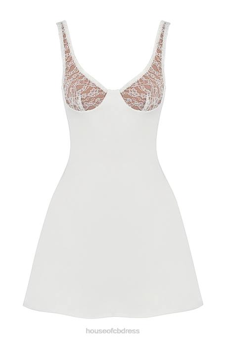 House of CB Cassandra Ivory Satin and Lace Mini Dress Clothing 4H6N395