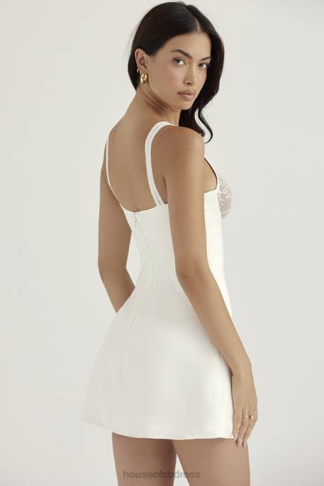 House of CB Cassandra Ivory Satin and Lace Mini Dress Clothing 4H6N395