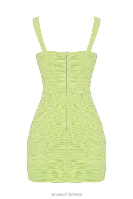 House of CB Cate Lime Ruched Mesh Mini Dress Clothing 4H6N540