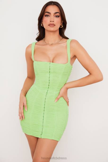 House of CB Cate Lime Ruched Mesh Mini Dress Clothing 4H6N540
