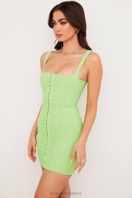 House of CB Cate Lime Ruched Mesh Mini Dress Clothing 4H6N540