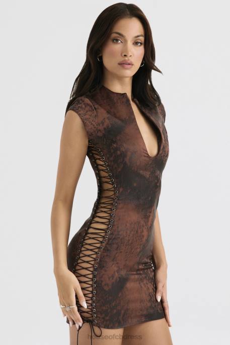 House of CB Daphne Antique Copper Lace up Mini Dress Clothing 4H6N363