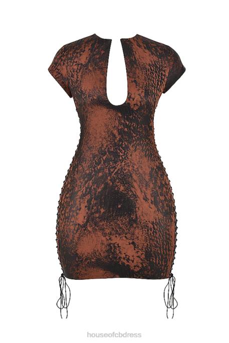 House of CB Daphne Antique Copper Lace up Mini Dress Clothing 4H6N363