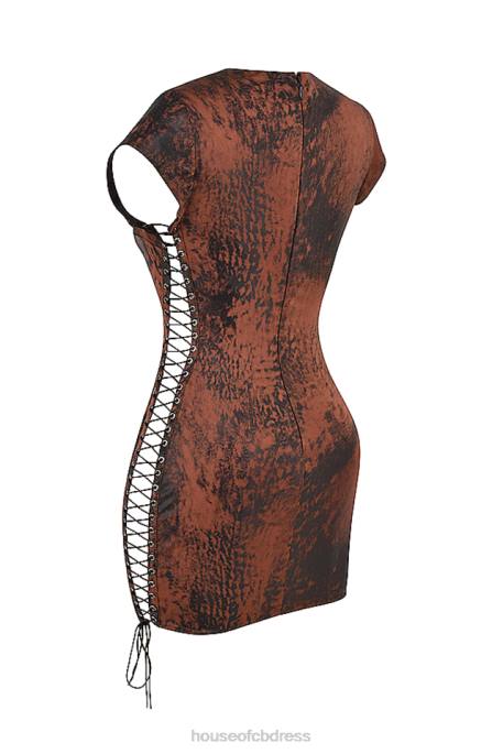 House of CB Daphne Antique Copper Lace up Mini Dress Clothing 4H6N363