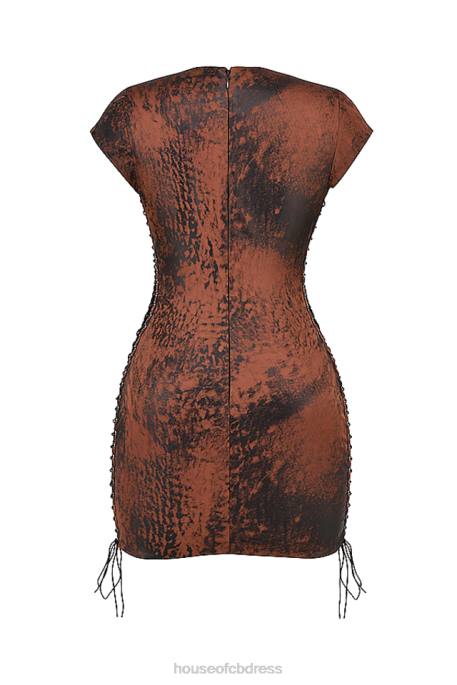House of CB Daphne Antique Copper Lace up Mini Dress Clothing 4H6N363