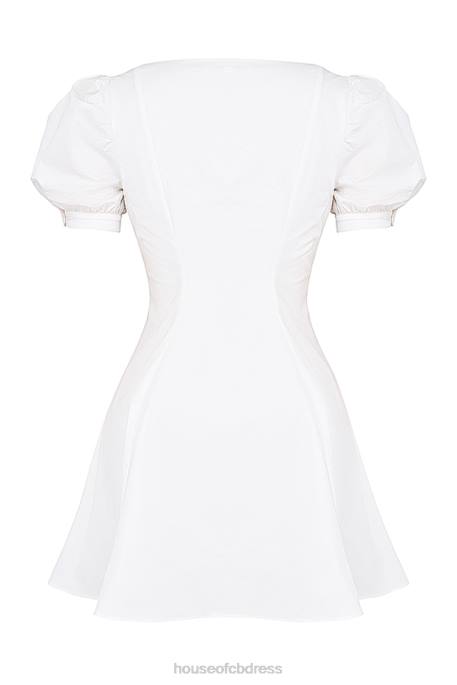 House of CB Hameda White Puff Sleeve Mini Dress Clothing 4H6N200