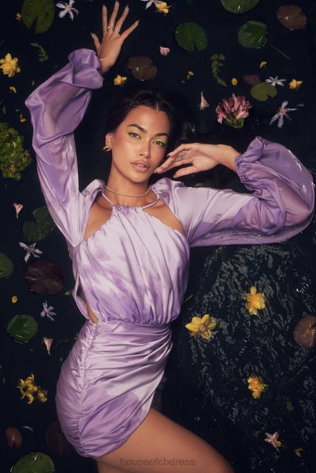 House of CB Kate Orchid Satin Wrap Front Mini Dress Clothing 4H6N458