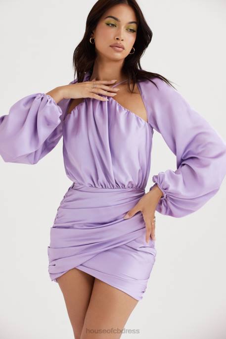House of CB Kate Orchid Satin Wrap Front Mini Dress Clothing 4H6N458