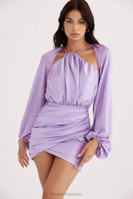 House of CB Kate Orchid Satin Wrap Front Mini Dress Clothing 4H6N458