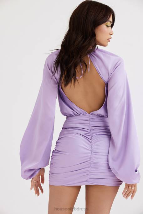 House of CB Kate Orchid Satin Wrap Front Mini Dress Clothing 4H6N458