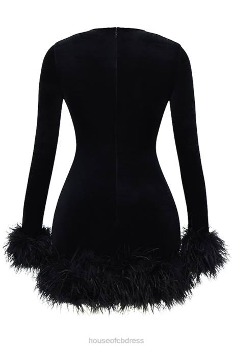 House of CB Lavinia Black Velvet Mini Dress Clothing 4H6N350