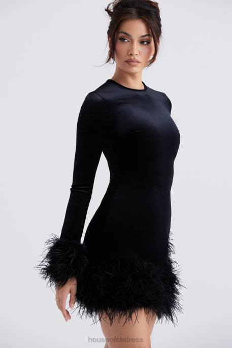 House of CB Lavinia Black Velvet Mini Dress Clothing 4H6N350