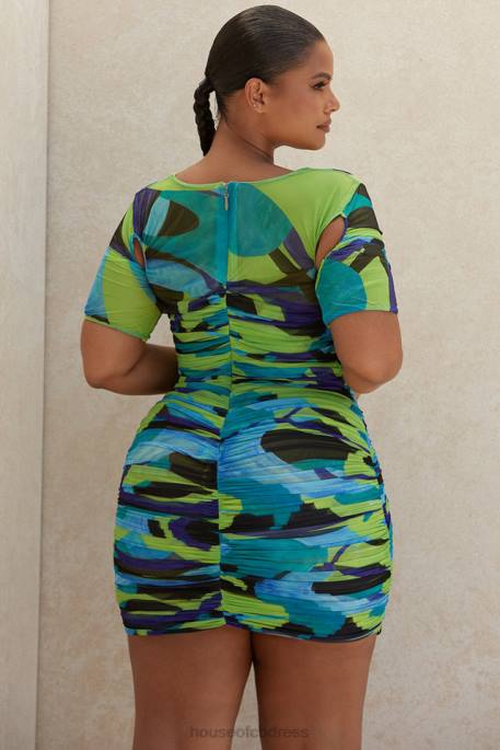 House of CB Letitia Multicolour Ruched Mesh Mini Dress Clothing 4H6N603