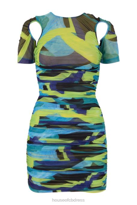 House of CB Letitia Multicolour Ruched Mesh Mini Dress Clothing 4H6N603