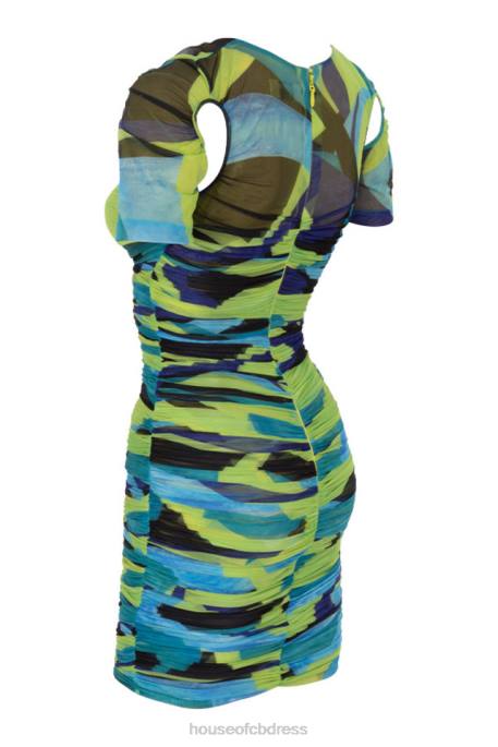 House of CB Letitia Multicolour Ruched Mesh Mini Dress Clothing 4H6N603