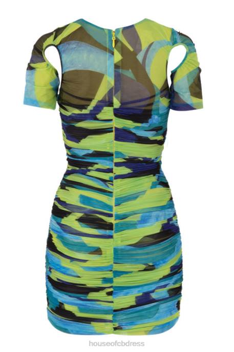 House of CB Letitia Multicolour Ruched Mesh Mini Dress Clothing 4H6N603