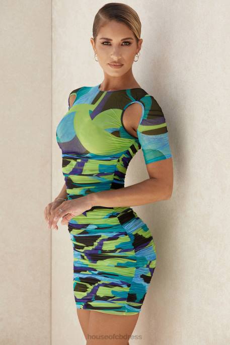 House of CB Letitia Multicolour Ruched Mesh Mini Dress Clothing 4H6N603