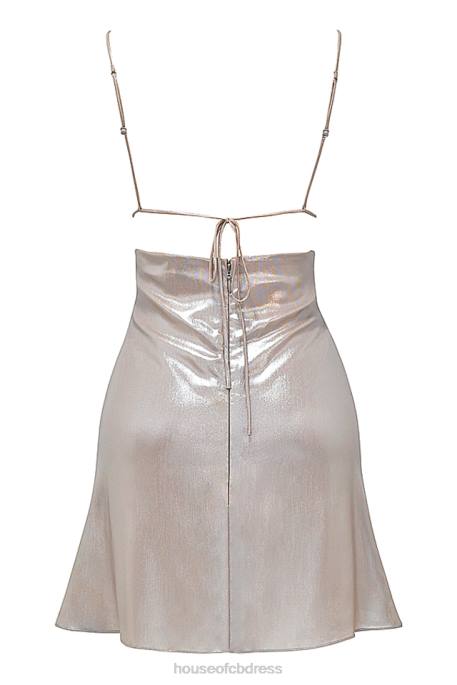 House of CB Lucilla Beige Shimmer Mini Dress Clothing 4H6N354