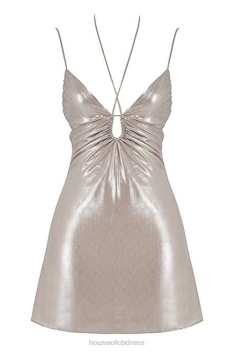 House of CB Lucilla Beige Shimmer Mini Dress Clothing 4H6N354