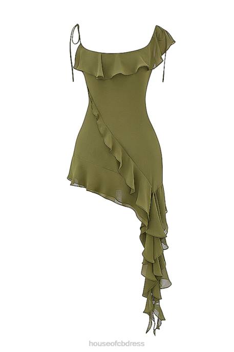 House of CB Marcia Olive Ruffle Mini Dress Clothing 4H6N173