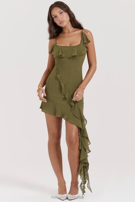 House of CB Marcia Olive Ruffle Mini Dress Clothing 4H6N173