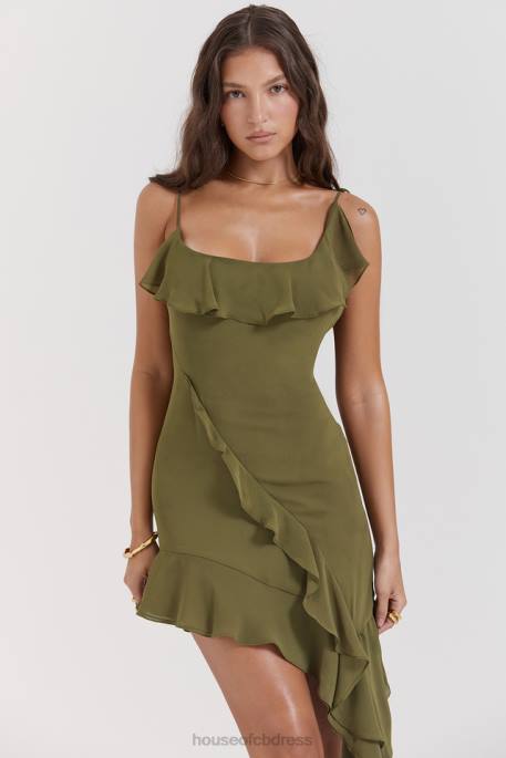 House of CB Marcia Olive Ruffle Mini Dress Clothing 4H6N173