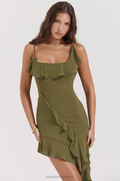 House of CB Marcia Olive Ruffle Mini Dress Clothing 4H6N173