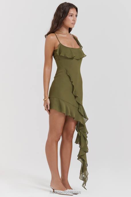 House of CB Marcia Olive Ruffle Mini Dress Clothing 4H6N173