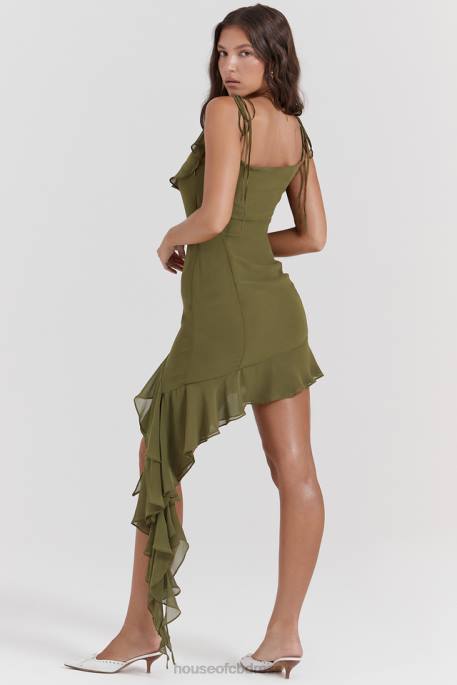 House of CB Marcia Olive Ruffle Mini Dress Clothing 4H6N173