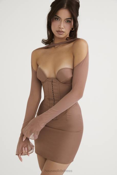 House of CB Mayara Mocha Structured Corset Mini Dress Clothing 4H6N480