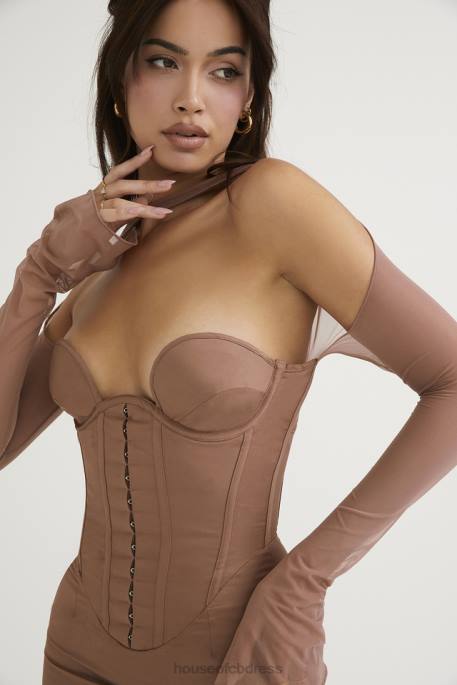 House of CB Mayara Mocha Structured Corset Mini Dress Clothing 4H6N480